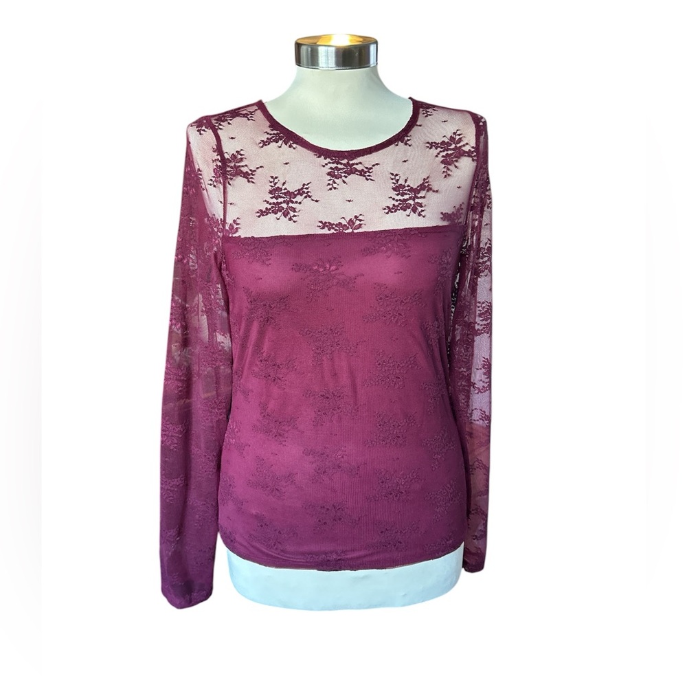 J. Crew Lace Long Sleeve Blouse - Burgundy
